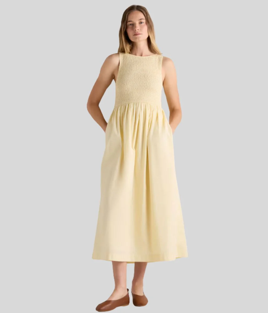 Yellow Cotton Poplin Shirred Dress - Image 10