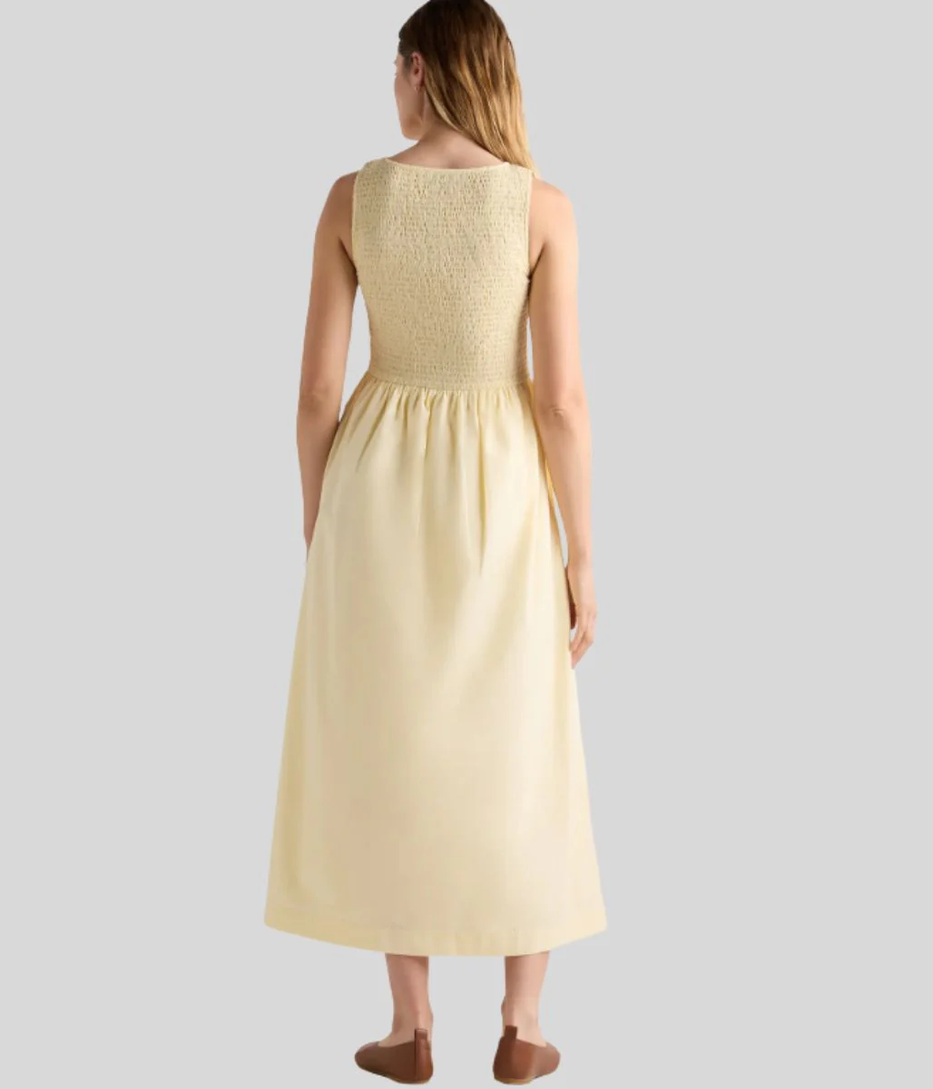Yellow Cotton Poplin Shirred Dress - Image 11