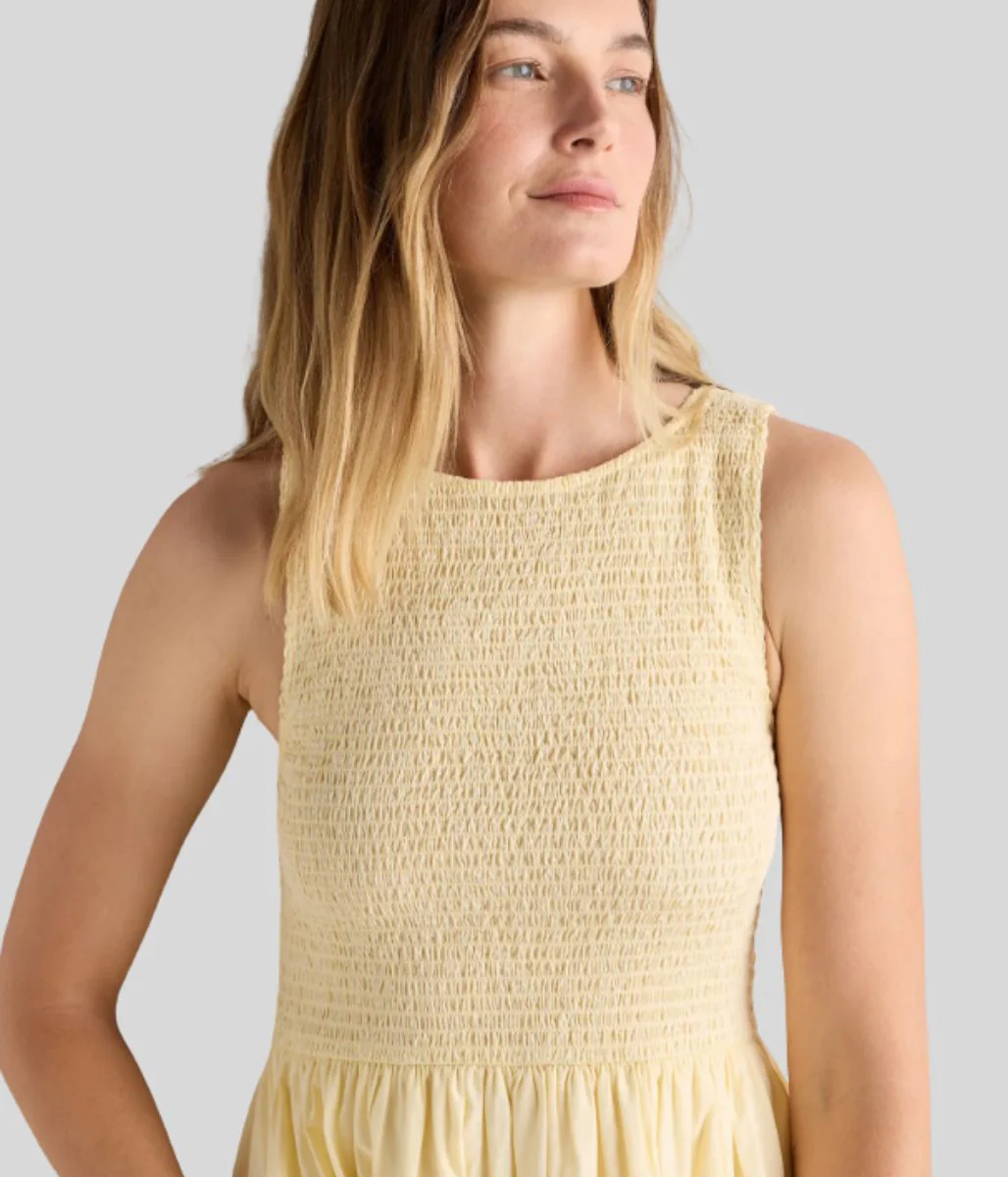 Yellow Cotton Poplin Shirred Dress - Image 12
