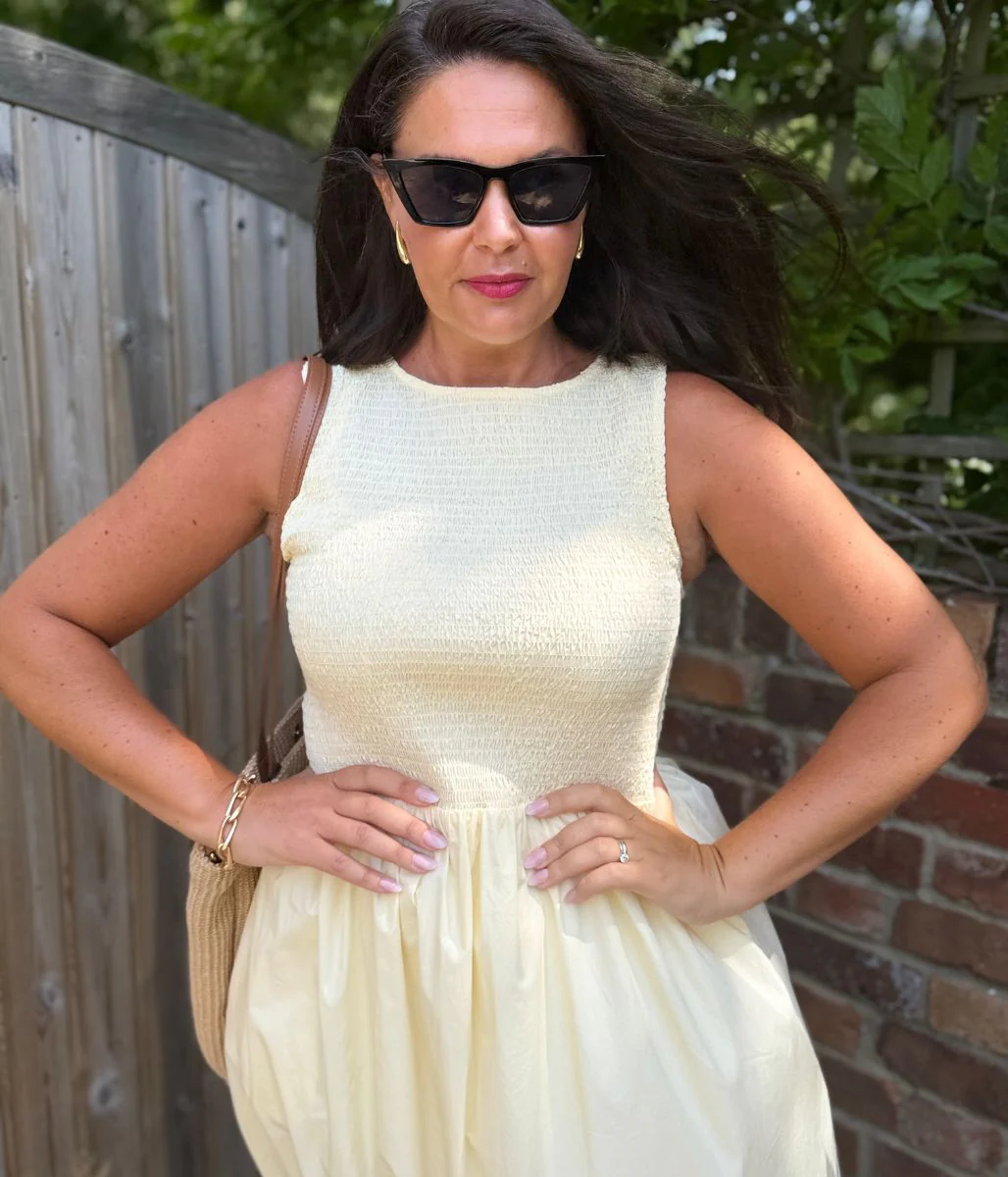 Yellow Cotton Poplin Shirred Dress - Image 2