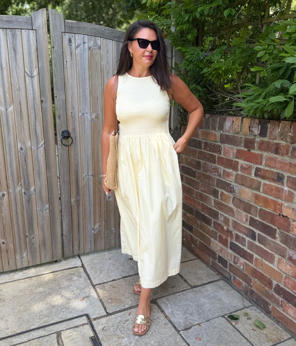 Yellow Cotton Poplin Shirred Dress - Image 4