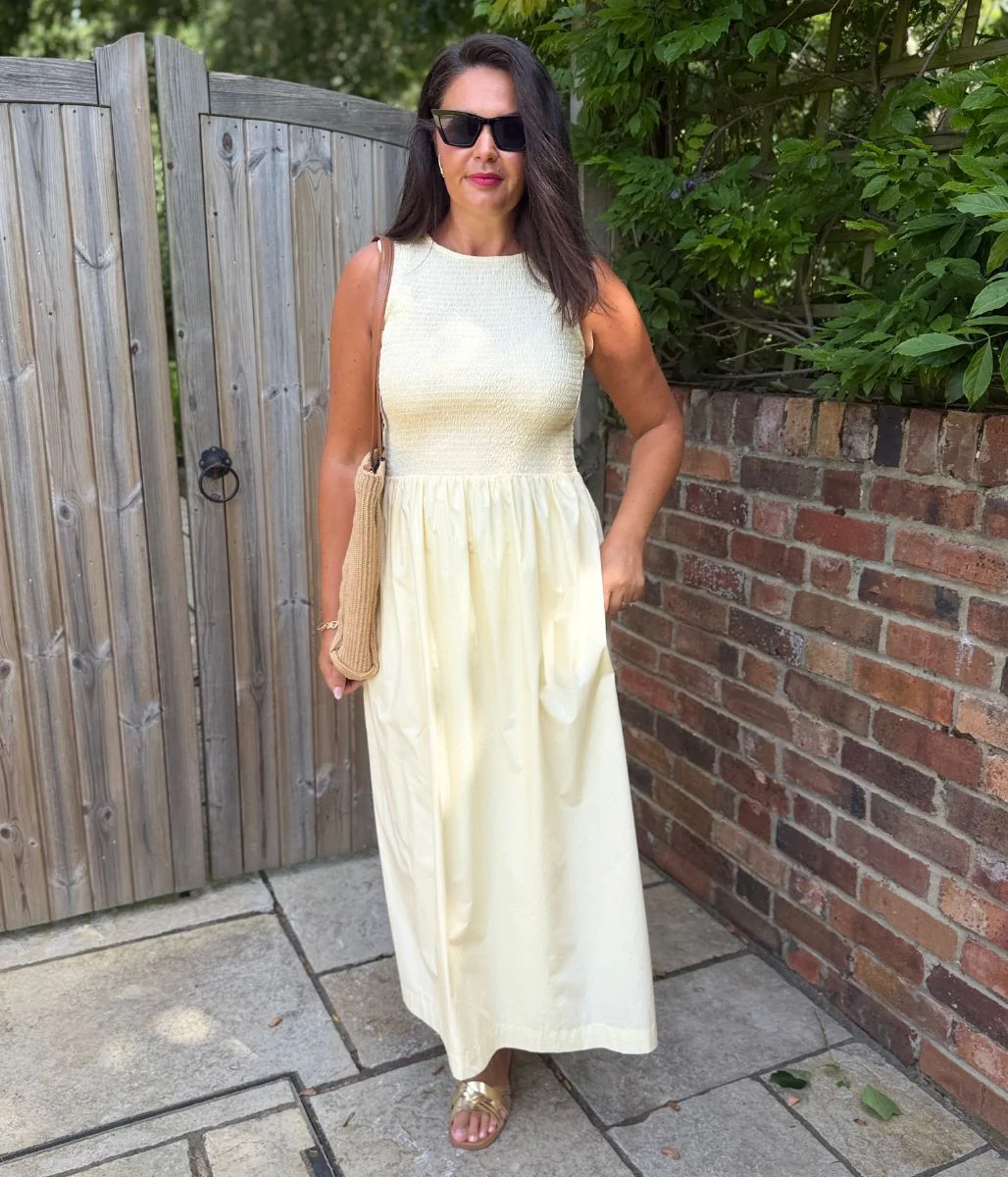 Yellow Cotton Poplin Shirred Dress - Image 5