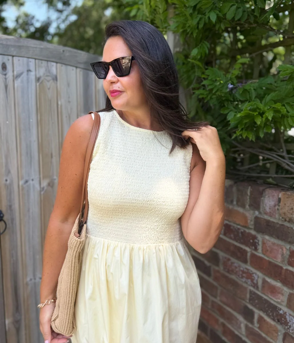 Yellow Cotton Poplin Shirred Dress - Image 7
