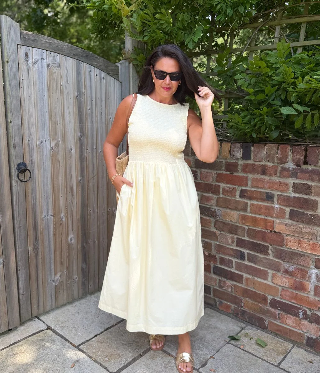Yellow Cotton Poplin Shirred Dress - Image 8