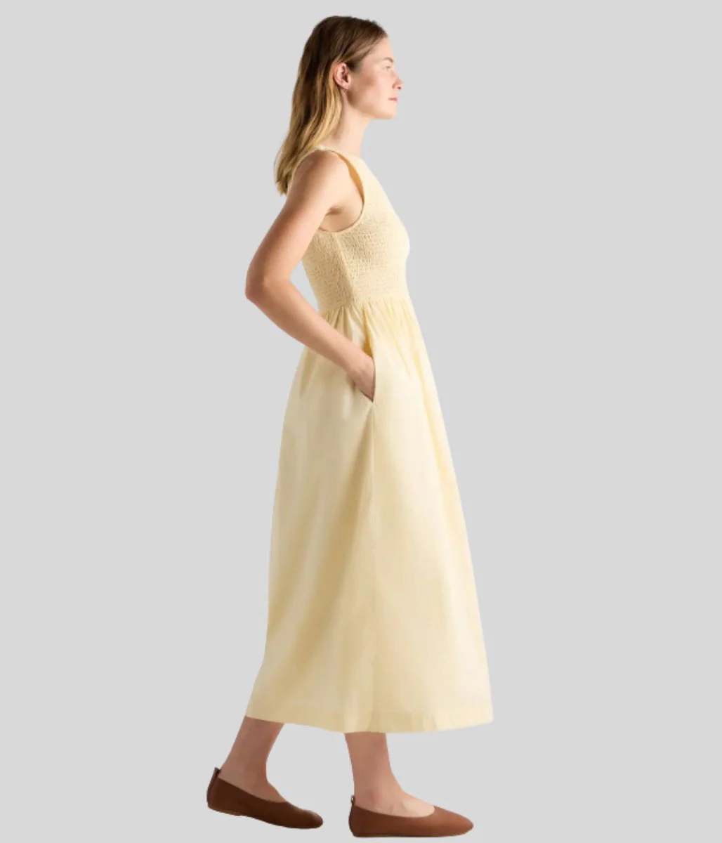 Yellow Cotton Poplin Shirred Dress - Image 9