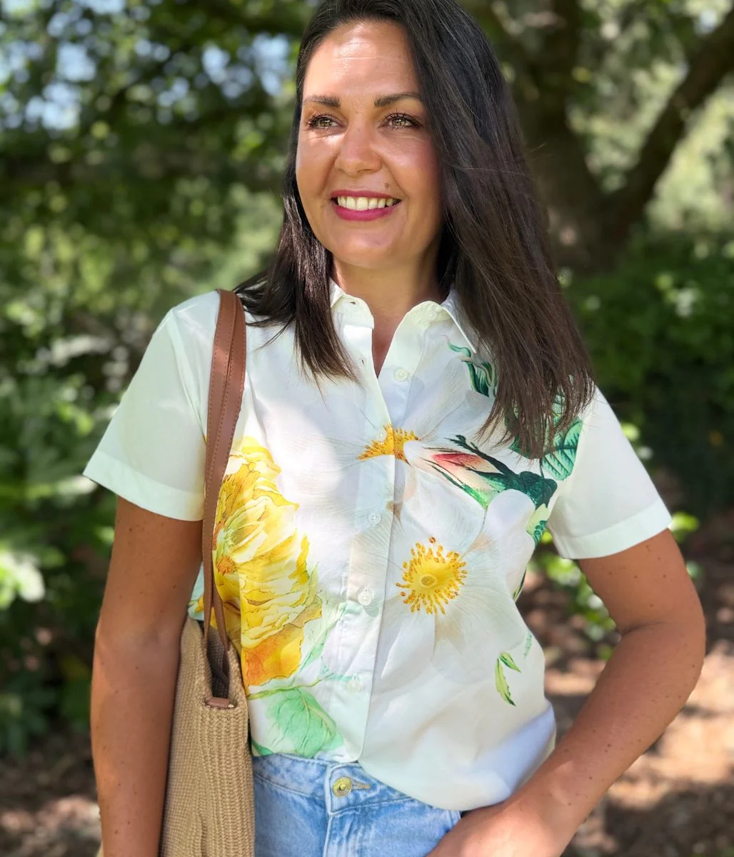 Yellow Floral Short Sleeve Silky Shirt - Image 2