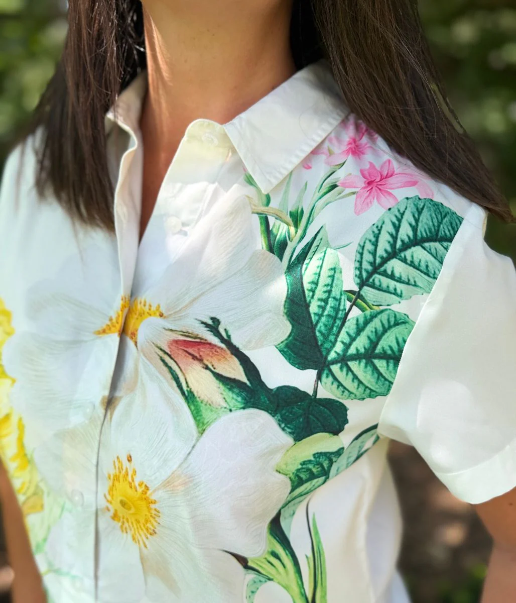 Yellow Floral Short Sleeve Silky Shirt - Image 5