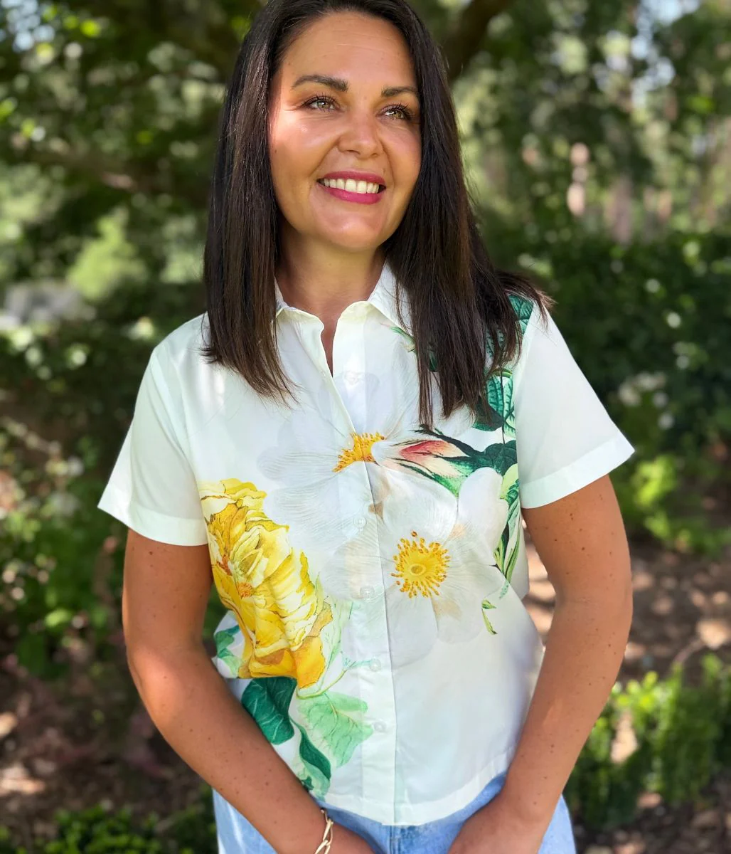 Yellow Floral Short Sleeve Silky Shirt - Image 6