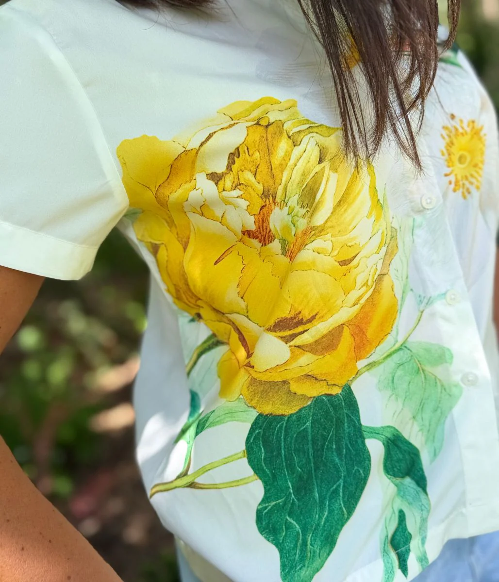 Yellow Floral Short Sleeve Silky Shirt - Image 7