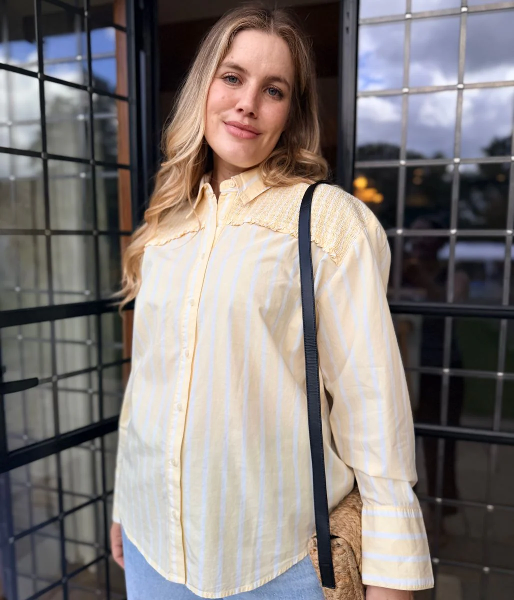 Yellow Pure Cotton Shirred Striped Shirt - Image 8