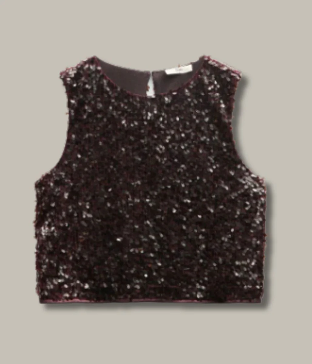 Zarina Deep Burgundy Sequin Top - Image 6