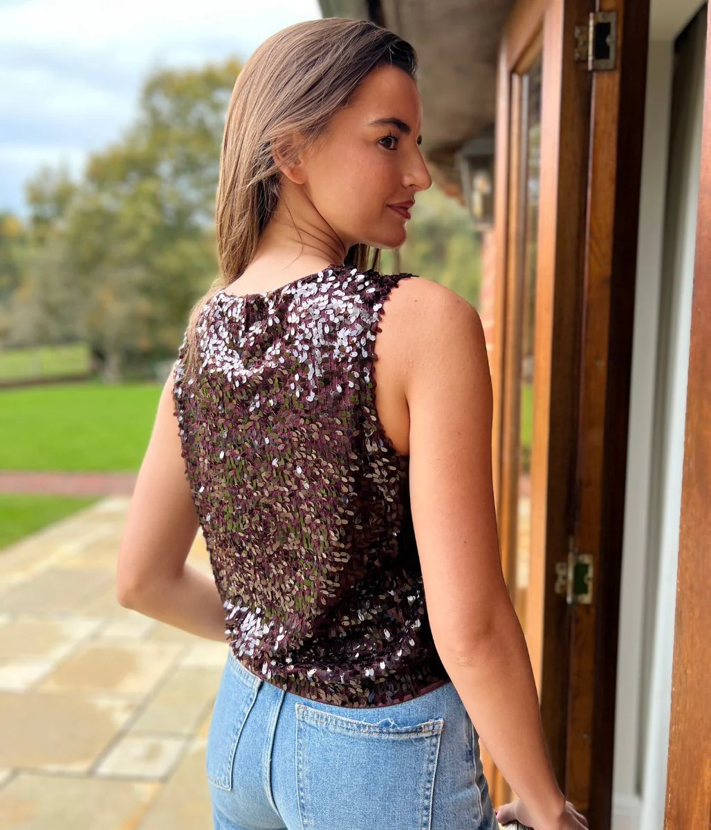 Zarina Deep Burgundy Sequin Top - Image 7